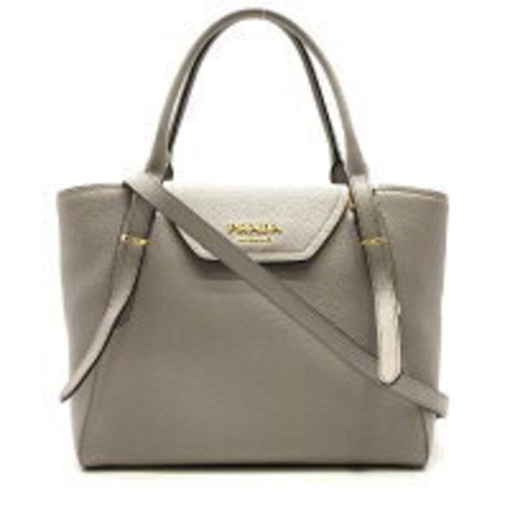 PRADA leather shoulder bag tote handbag Greige Gray